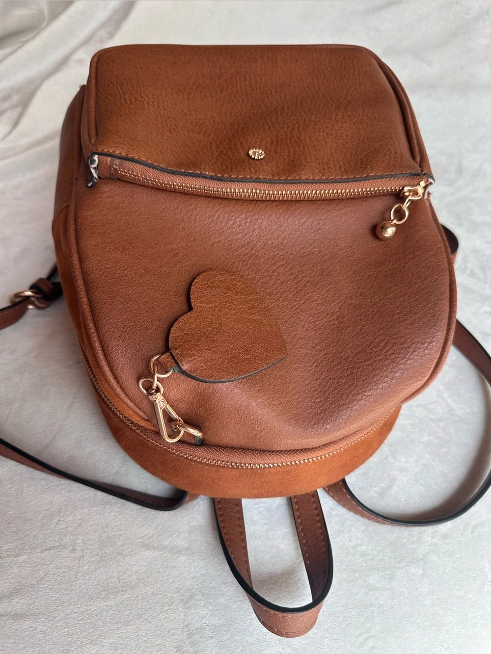 LC Lauren Conrad Small Brown Faux-Leather Backpack with Heart Charm